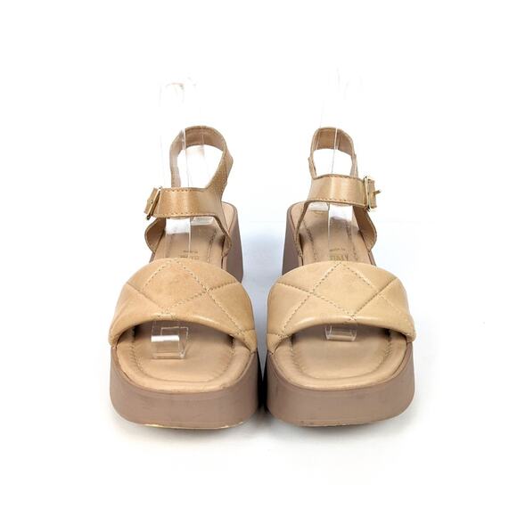 Seychelles Nude High Alert Leather Ankle Wedge Sandal Size 7.5 - Picture 3 of 9